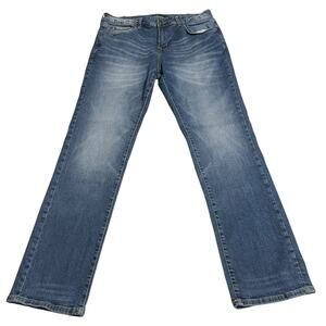 Aeropostale Mens Jeans 34 Slim Straight Stretch Blue Denim Dark Wash Zip Fly